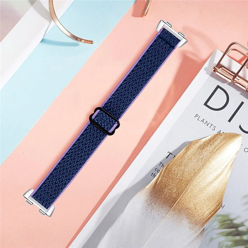 For Huawei Band 10 / 9 / 8 Adjustable Nylon Watch Band Wave Design Elastic Wrist Strap - Purple / Blue - 5