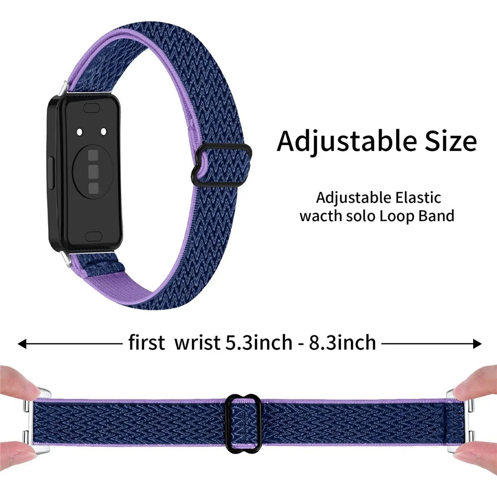 For Huawei Band 10 / 9 / 8 Adjustable Nylon Watch Band Wave Design Elastic Wrist Strap - Purple / Blue - 6