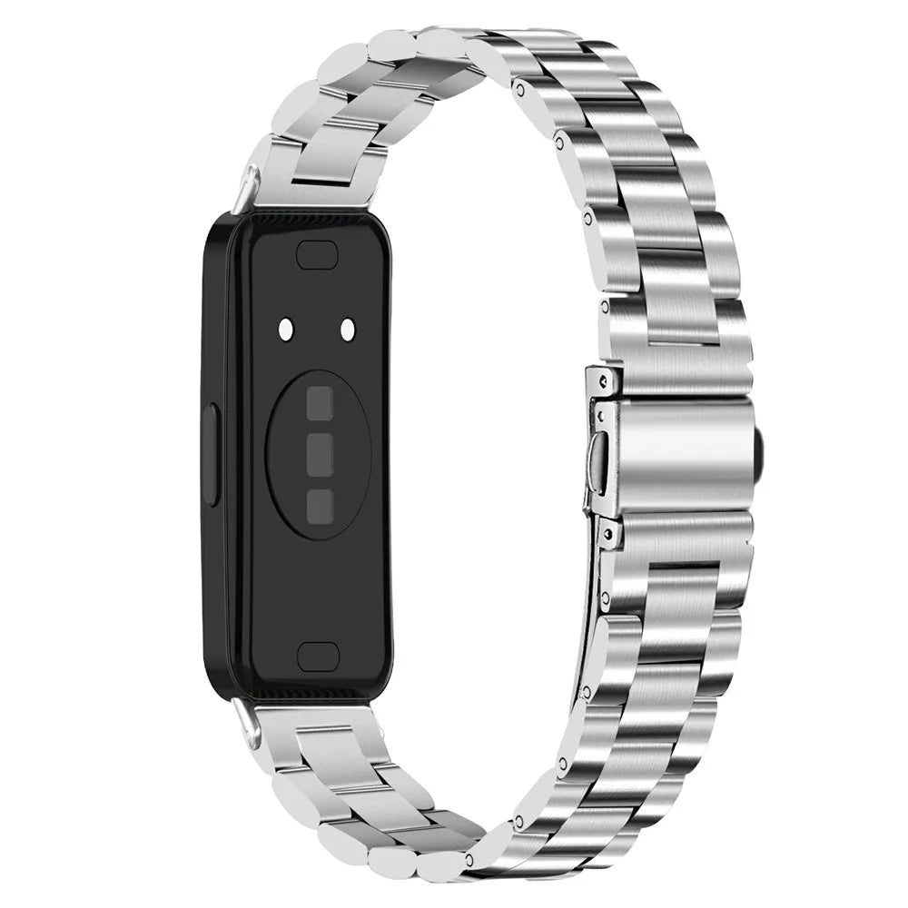 Silver Watch Band for Huawei Band 10 / 9 / 8 Stainless Steel 3-Bead Metal Strap - 1