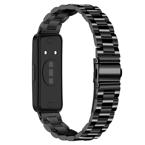 Black Watch Band for Huawei Band 10 / 9 / 8 Stainless Steel 3-Bead Metal Strap - 1