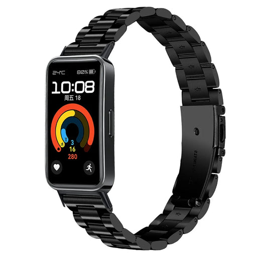 Black Watch Band for Huawei Band 10 / 9 / 8 Stainless Steel 3-Bead Metal Strap - 2