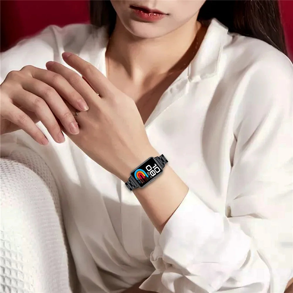 Black Watch Band for Huawei Band 10 / 9 / 8 Stainless Steel 3-Bead Metal Strap - 5