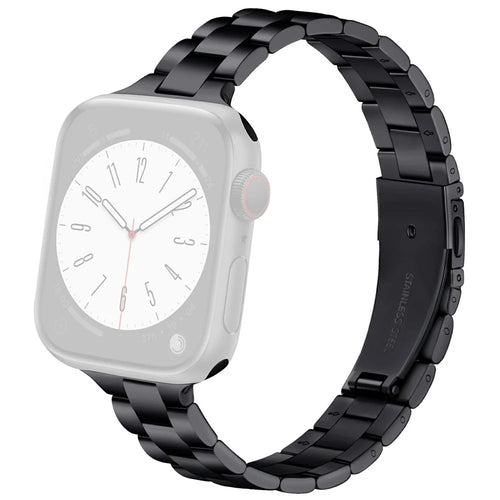 Black Strap for Apple Watch Ultra 3 2 1 49mm / Series 11 10 46mm / 9 8 7 45mm / SE3 SE2 SE 6 5 4 44mm / 3 2 1 42mm Slim 3-Beads Metal Watch Band - 1