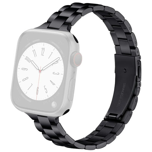 Black Strap for Apple Watch Ultra 3 2 1 49mm / Series 11 10 46mm / 9 8 7 45mm / SE3 SE2 SE 6 5 4 44mm / 3 2 1 42mm Slim 3-Beads Metal Watch Band - 1
