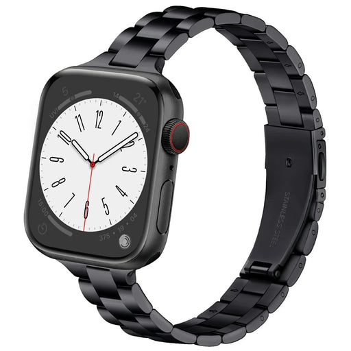 Black Strap for Apple Watch Ultra 3 2 1 49mm / Series 11 10 46mm / 9 8 7 45mm / SE3 SE2 SE 6 5 4 44mm / 3 2 1 42mm Slim 3-Beads Metal Watch Band - 2