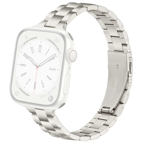 Electroplating Color Strap for Apple Watch Ultra 3 2 1 49mm / Series 11 10 46mm / 9 8 7 45mm / SE3 SE2 SE 6 5 4 44mm / 3 2 1 42mm Slim Metal Watch Band - Light Starlight - 1