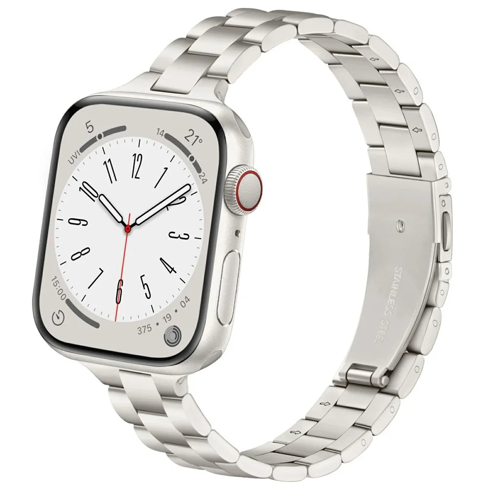 Electroplating Color Strap for Apple Watch Ultra 3 2 1 49mm / Series 11 10 46mm / 9 8 7 45mm / SE3 SE2 SE 6 5 4 44mm / 3 2 1 42mm Slim Metal Watch Band - Light Starlight - 2
