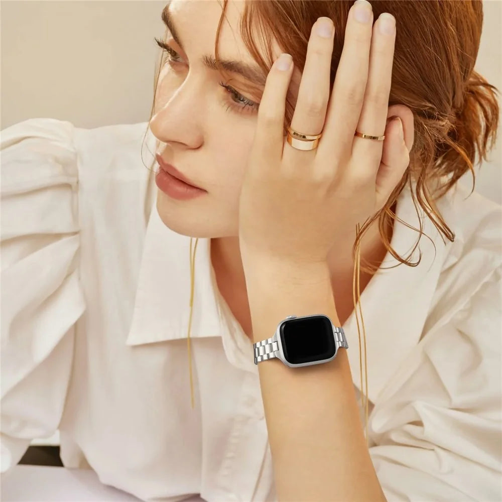 Electroplating Color Strap for Apple Watch Ultra 3 2 1 49mm / Series 11 10 46mm / 9 8 7 45mm / SE3 SE2 SE 6 5 4 44mm / 3 2 1 42mm Slim Metal Watch Band - Light Starlight - 5