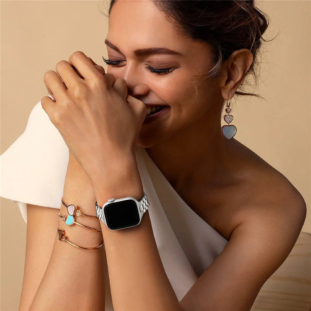 Electroplating Color Strap for Apple Watch Ultra 3 2 1 49mm / Series 11 10 46mm / 9 8 7 45mm / SE3 SE2 SE 6 5 4 44mm / 3 2 1 42mm Slim Metal Watch Band - Light Starlight - 6