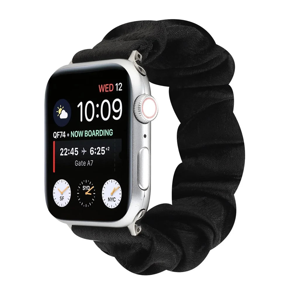 Scrunchie Hair Band Watch Strap for Apple Watch Series 11 10 42mm / 9 8 7 41mm / SE3 SE2 SE 6 5 4 40mm / 3 2 1 38mm  - Black - 2