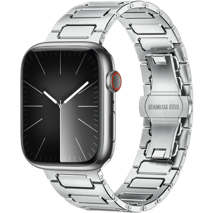 H-Link Silver Metal Strap for Apple Watch Series 11 10 42mm / 9 8 7 41mm / SE3 SE2 SE 6 5 4 40mm / 3 2 1 38mm Butterfly Clasp Watch Band - 2