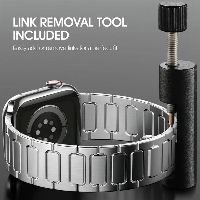 H-Link Silver Metal Strap for Apple Watch Series 11 10 42mm / 9 8 7 41mm / SE3 SE2 SE 6 5 4 40mm / 3 2 1 38mm Butterfly Clasp Watch Band - 4