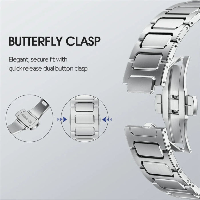 H-Link Silver Metal Strap for Apple Watch Series 11 10 42mm / 9 8 7 41mm / SE3 SE2 SE 6 5 4 40mm / 3 2 1 38mm Butterfly Clasp Watch Band - 5