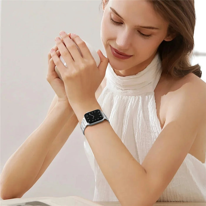 H-Link Silver Metal Strap for Apple Watch Series 11 10 42mm / 9 8 7 41mm / SE3 SE2 SE 6 5 4 40mm / 3 2 1 38mm Butterfly Clasp Watch Band - 7
