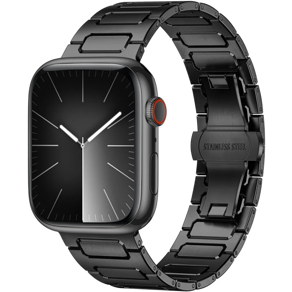 H-Link Colored Metal Strap for Apple Watch Series 11 10 42mm / 9 8 7 41mm / SE3 SE2 SE 6 5 4 40mm / 3 2 1 38mm Butterfly Clasp Watch Band - Black - 2