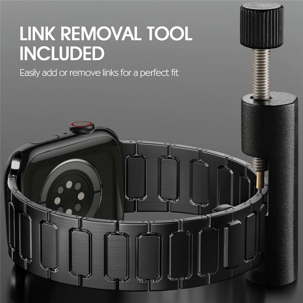 H-Link Colored Metal Strap for Apple Watch Series 11 10 42mm / 9 8 7 41mm / SE3 SE2 SE 6 5 4 40mm / 3 2 1 38mm Butterfly Clasp Watch Band - Black - 4