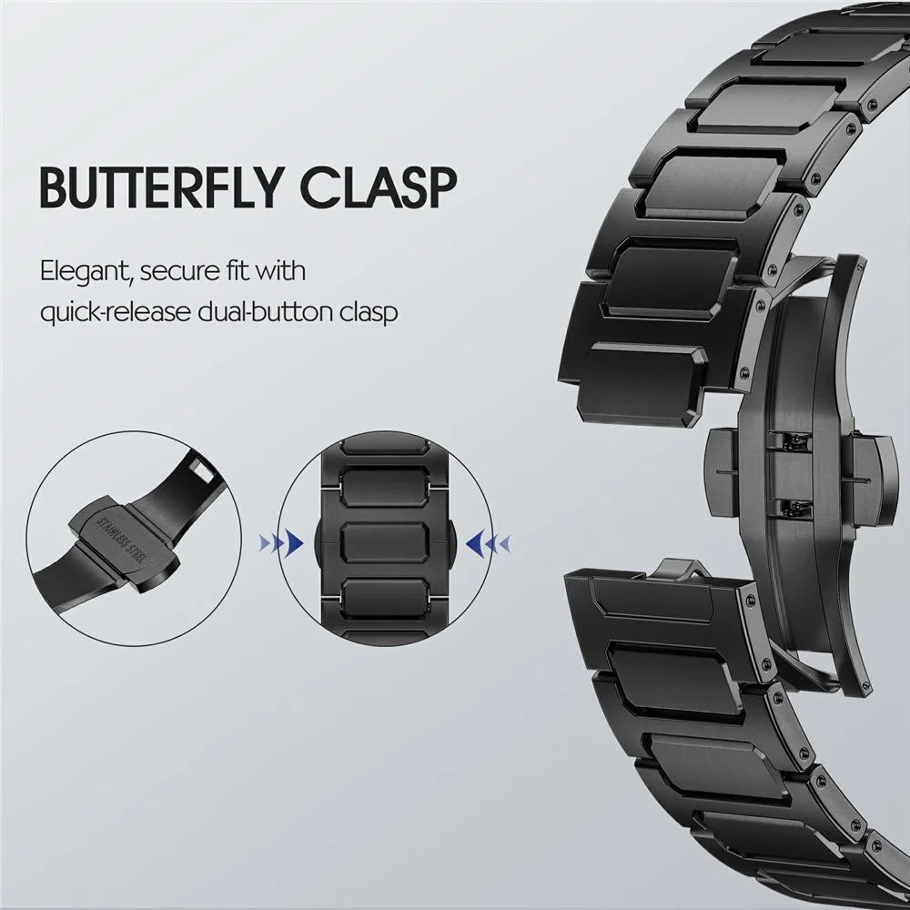 H-Link Colored Metal Strap for Apple Watch Series 11 10 42mm / 9 8 7 41mm / SE3 SE2 SE 6 5 4 40mm / 3 2 1 38mm Butterfly Clasp Watch Band - Black - 5
