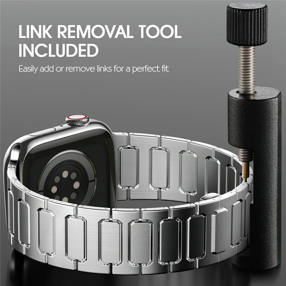 H-Link Silver Metal Strap for Apple Watch Ultra 3 2 1 49mm / Series 11 10 46mm / 9 8 7 45mm / SE3 SE2 SE 6 5 4 44mm / 3 2 1 42mm Butterfly Clasp Watch Band - 4