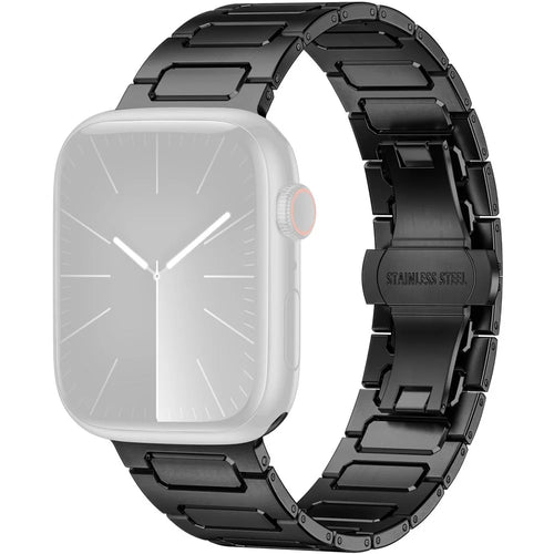 H-Link Colored Metal Strap for Apple Watch Ultra 3 2 1 49mm / Series 11 10 46mm / 9 8 7 45mm / SE3 SE2 SE 6 5 4 44mm / 3 2 1 42mm Butterfly Clasp Watch Band - Black - 1