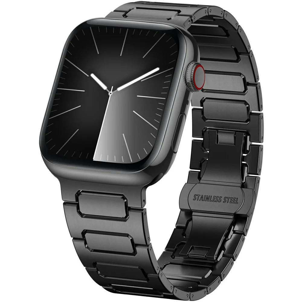 H-Link Colored Metal Strap for Apple Watch Ultra 3 2 1 49mm / Series 11 10 46mm / 9 8 7 45mm / SE3 SE2 SE 6 5 4 44mm / 3 2 1 42mm Butterfly Clasp Watch Band - Black - 3