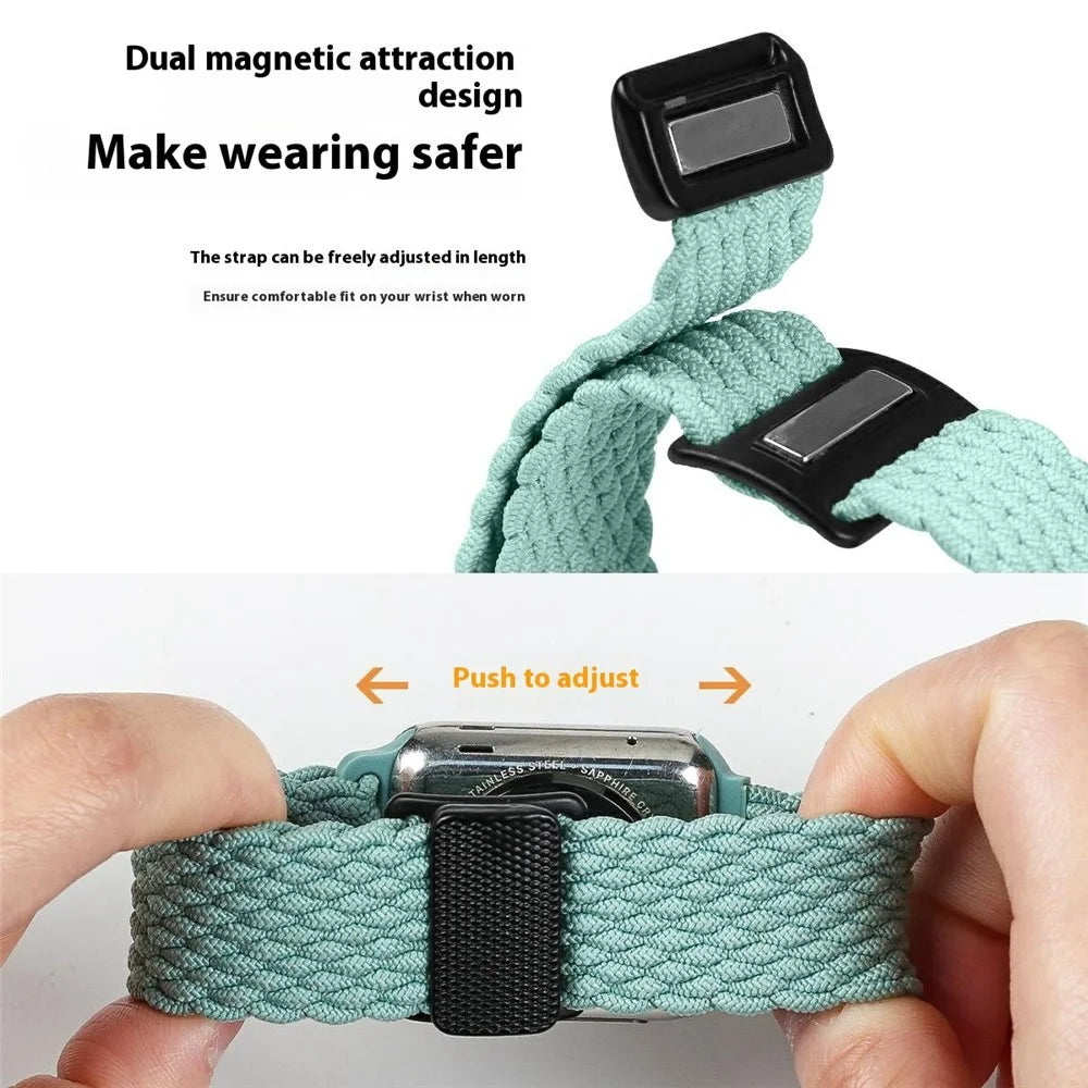 Elastic Braided Strap for Apple Watch Series 11 10 42mm / 9 8 7 41mm / SE3 SE2 SE 6 5 4 40mm / 3 2 1 38mm Magnetic Nylon Watch Band - Green - 3