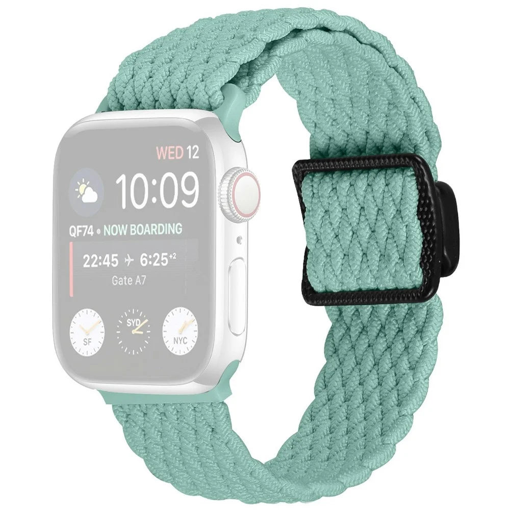 Elastic Braided Strap for Apple Watch Ultra 3 2 1 49mm / Series 11 10 46mm / 9 8 7 45mm / SE3 SE2 SE 6 5 4 44mm / 3 2 1 42mm Magnetic Nylon Watch Band - Green - 1