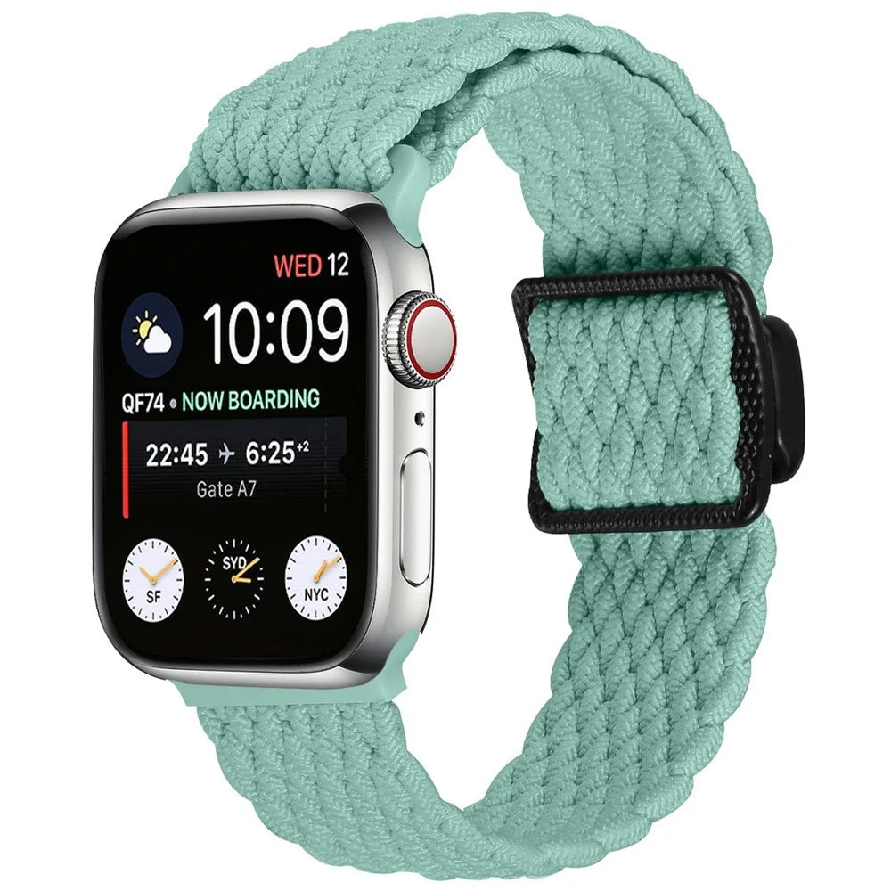 Elastic Braided Strap for Apple Watch Ultra 3 2 1 49mm / Series 11 10 46mm / 9 8 7 45mm / SE3 SE2 SE 6 5 4 44mm / 3 2 1 42mm Magnetic Nylon Watch Band - Green - 2