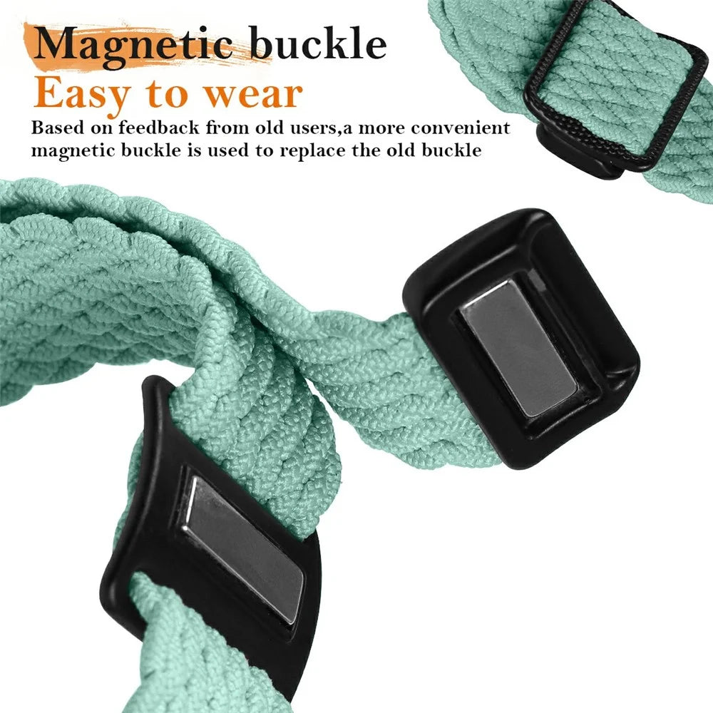 Elastic Braided Strap for Apple Watch Ultra 3 2 1 49mm / Series 11 10 46mm / 9 8 7 45mm / SE3 SE2 SE 6 5 4 44mm / 3 2 1 42mm Magnetic Nylon Watch Band - Green - 5