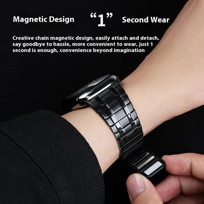 Smartwatch Band for Apple Watch Ultra 3 2 1 49mm / Series 11 10 46mm / 9 8 7 45mm / SE3 SE2 SE 6 5 4 44mm / 3 2 1 42mm Magnetic Stainless Steel Wrist Strap - Black - 3