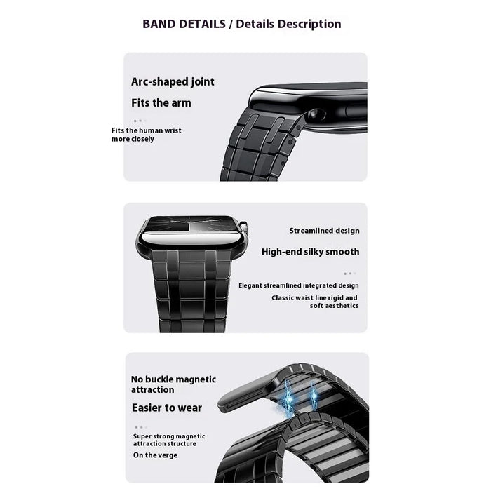 Smartwatch Band for Apple Watch Ultra 3 2 1 49mm / Series 11 10 46mm / 9 8 7 45mm / SE3 SE2 SE 6 5 4 44mm / 3 2 1 42mm Magnetic Stainless Steel Wrist Strap - Black - 7