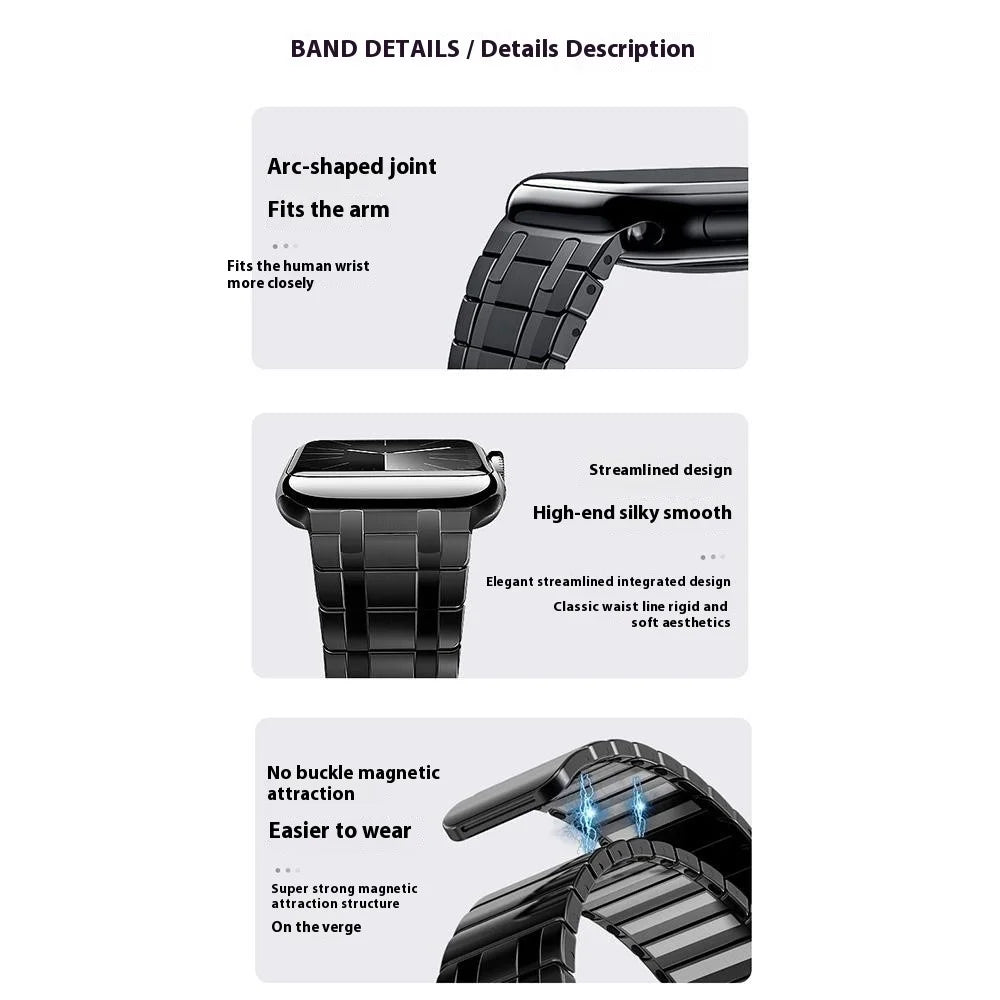 Smartwatch Band for Apple Watch Series 11 10 42mm / 9 8 7 41mm / SE3 SE2 SE 6 5 4 40mm / 3 2 1 38mm Magnetic Stainless Steel Wrist Strap - Black - 7