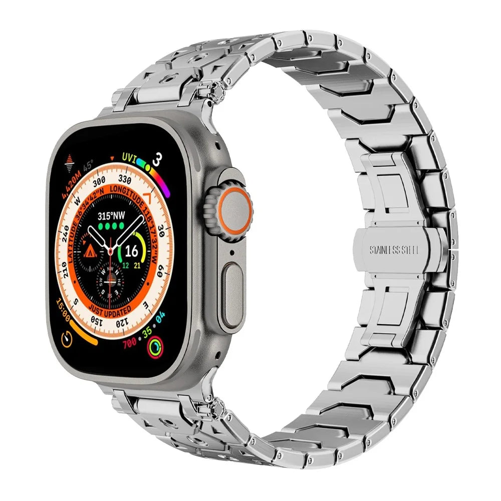 Watch Band for Apple Watch Ultra 3 2 1 49mm / Series 11 10 46mm / 9 8 7 45mm / SE3 SE2 SE 6 5 4 44mm / 3 2 1 42mm Butterfly Buckle Stainless Steel Strap - Silver - 2