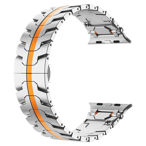 Butterfly Buckle Strap for Apple Watch Ultra 3 2 1 49mm / Series 11 10 46mm / 9 8 7 45mm / SE3 SE2 SE 6 5 4 44mm / 3 2 1 42mm Stainless Steel Watch Band - Silver / Orange - 1