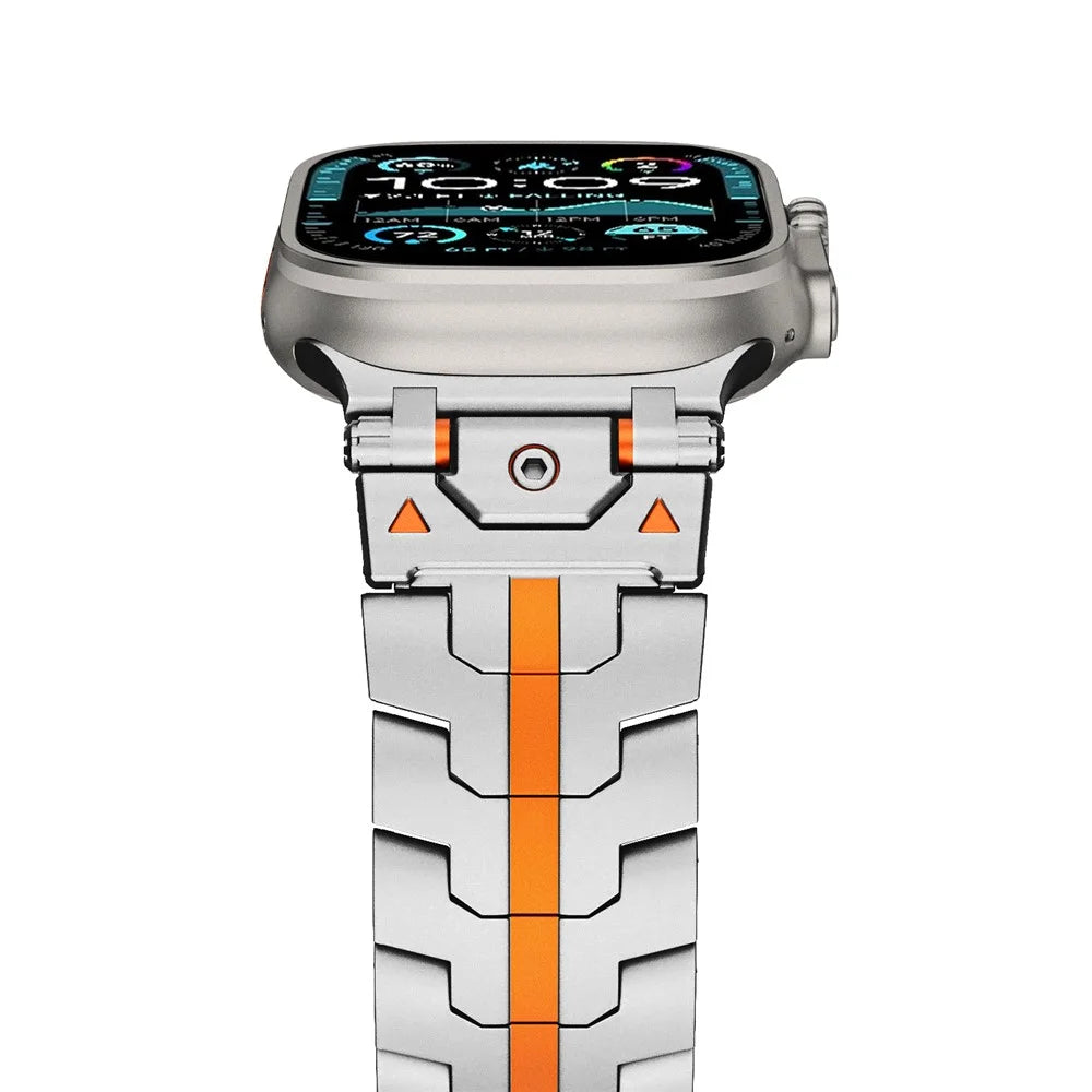 Butterfly Buckle Strap for Apple Watch Ultra 3 2 1 49mm / Series 11 10 46mm / 9 8 7 45mm / SE3 SE2 SE 6 5 4 44mm / 3 2 1 42mm Stainless Steel Watch Band - Silver / Orange - 3