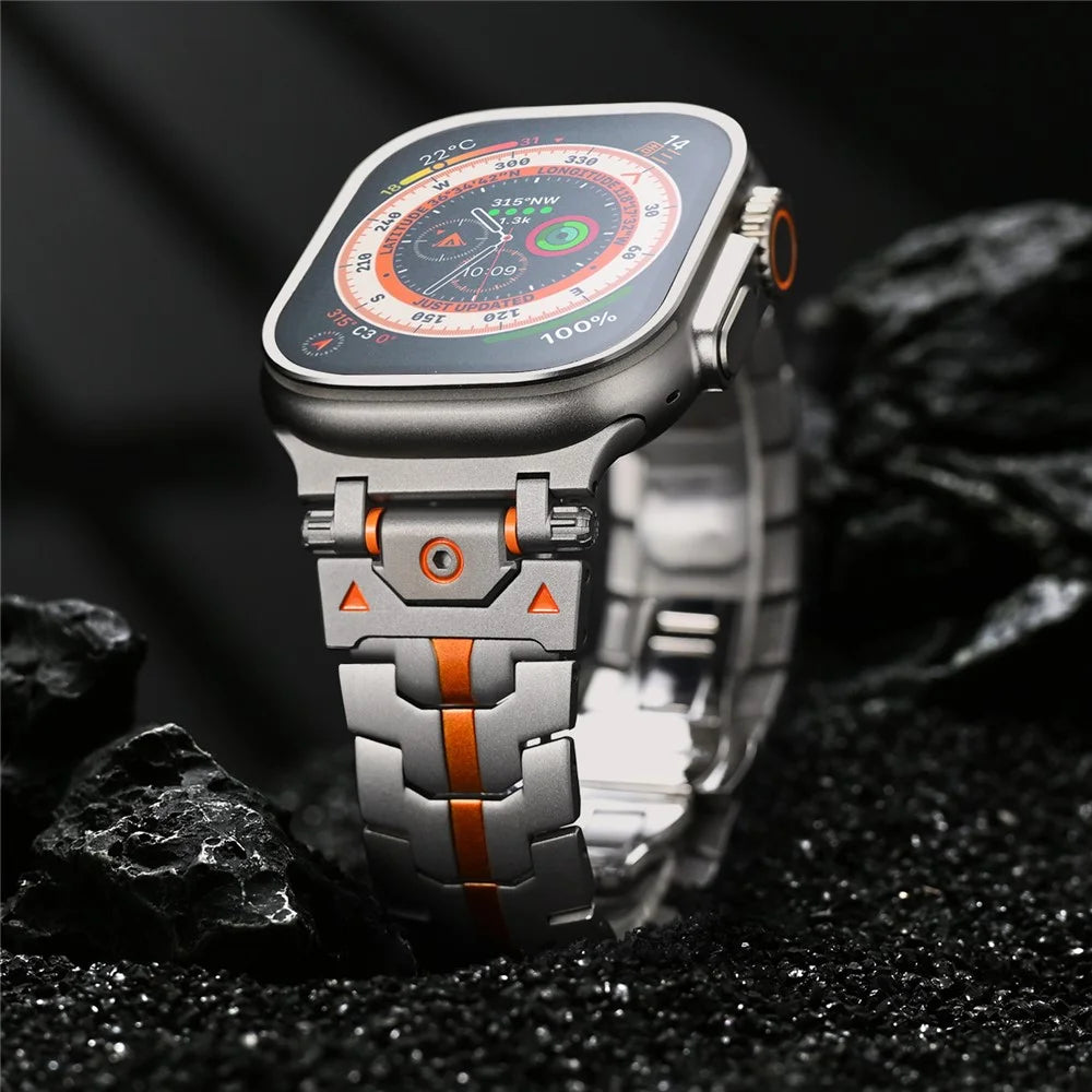 Butterfly Buckle Strap for Apple Watch Ultra 3 2 1 49mm / Series 11 10 46mm / 9 8 7 45mm / SE3 SE2 SE 6 5 4 44mm / 3 2 1 42mm Stainless Steel Watch Band - Silver / Orange - 4