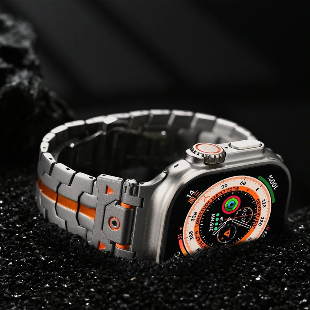 Butterfly Buckle Strap for Apple Watch Ultra 3 2 1 49mm / Series 11 10 46mm / 9 8 7 45mm / SE3 SE2 SE 6 5 4 44mm / 3 2 1 42mm Stainless Steel Watch Band - Silver / Orange - 5