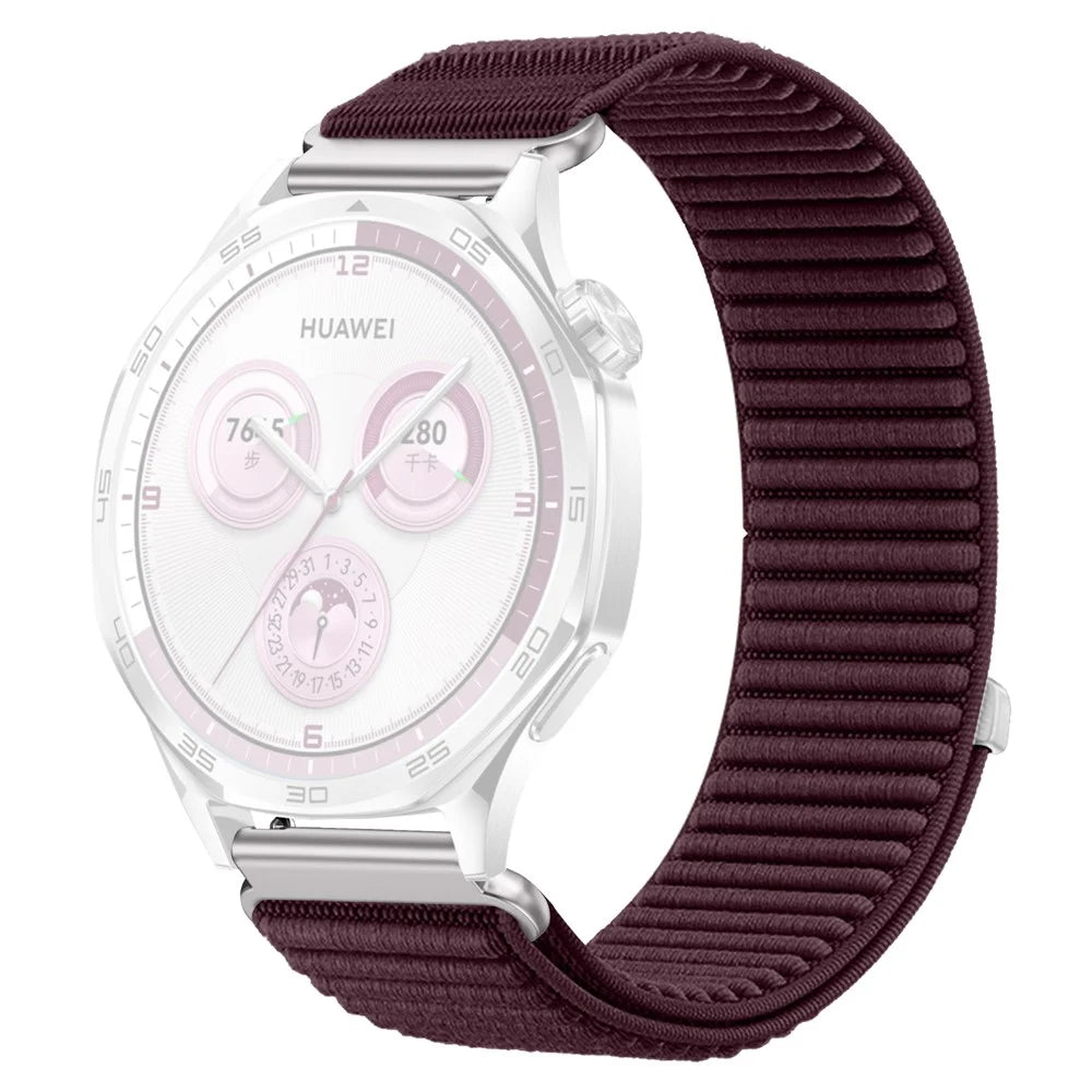 For Huawei Watch GT 5 46mm Wrist Strap 22mm Magic Tape Nylon Woven Watch Band - Plum Color - 1
