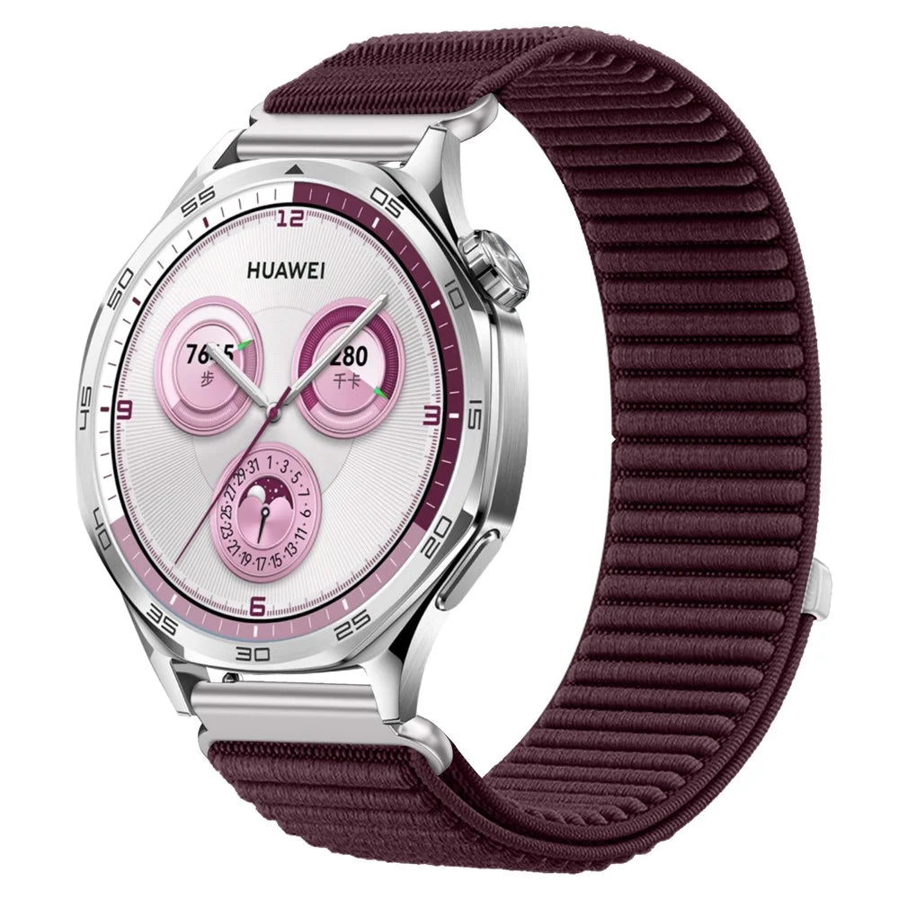 For Huawei Watch GT 5 46mm Wrist Strap 22mm Magic Tape Nylon Woven Watch Band - Plum Color - 2