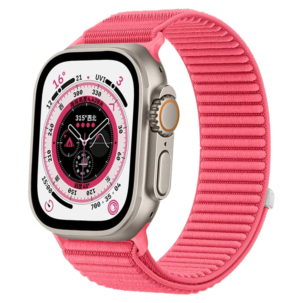 Wrist Strap for Apple Watch Series 11 10 42mm / 9 8 7 41mm / SE3 SE2 SE 6 5 4 40mm / 3 2 1 38mm Magic Tape Nylon Woven Watch Band - Water Red - 2