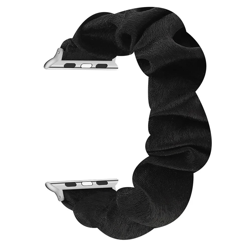 Elastic Scrunchie Hair Band Watch Strap for Apple Watch Ultra 3 2 1 49mm / Series 11 10 46mm / 9 8 7 45mm / SE3 SE2 SE 6 5 4 44mm / 3 2 1 42mm - Black - 1