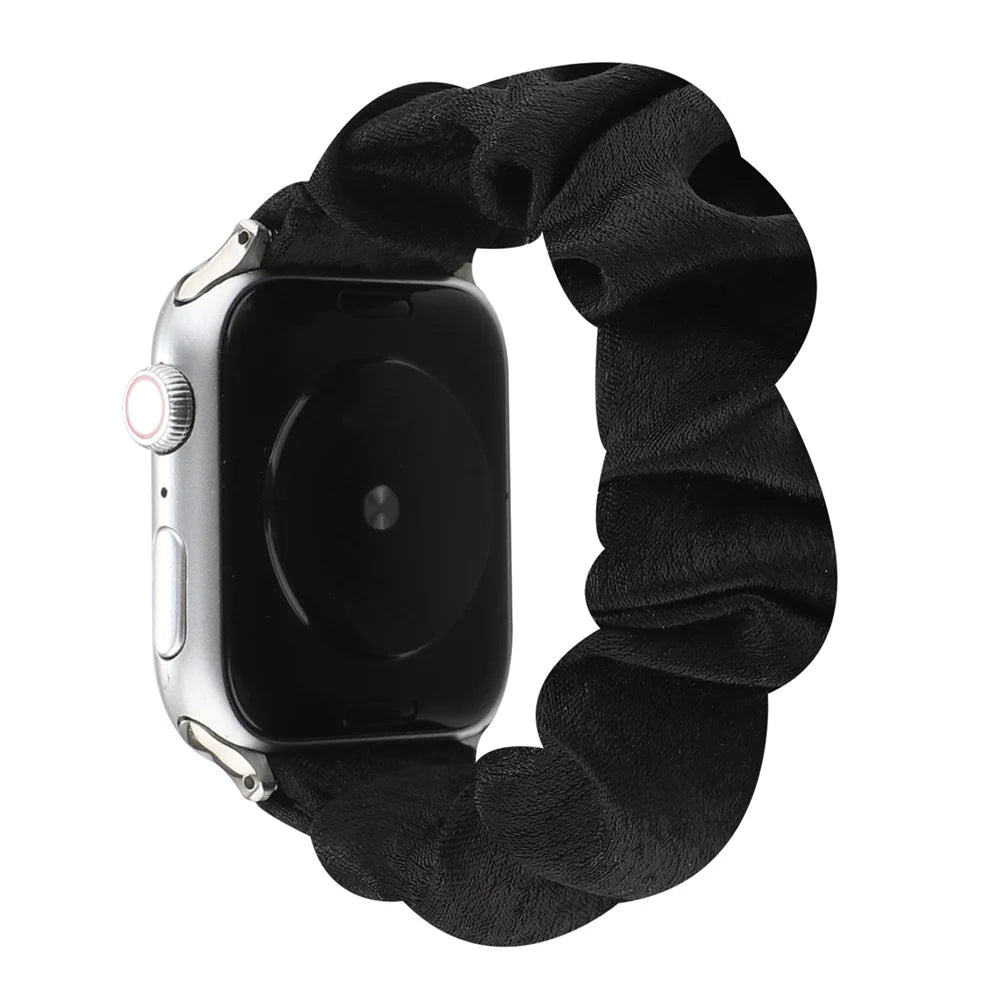 Elastic Scrunchie Hair Band Watch Strap for Apple Watch Ultra 3 2 1 49mm / Series 11 10 46mm / 9 8 7 45mm / SE3 SE2 SE 6 5 4 44mm / 3 2 1 42mm - Black - 3