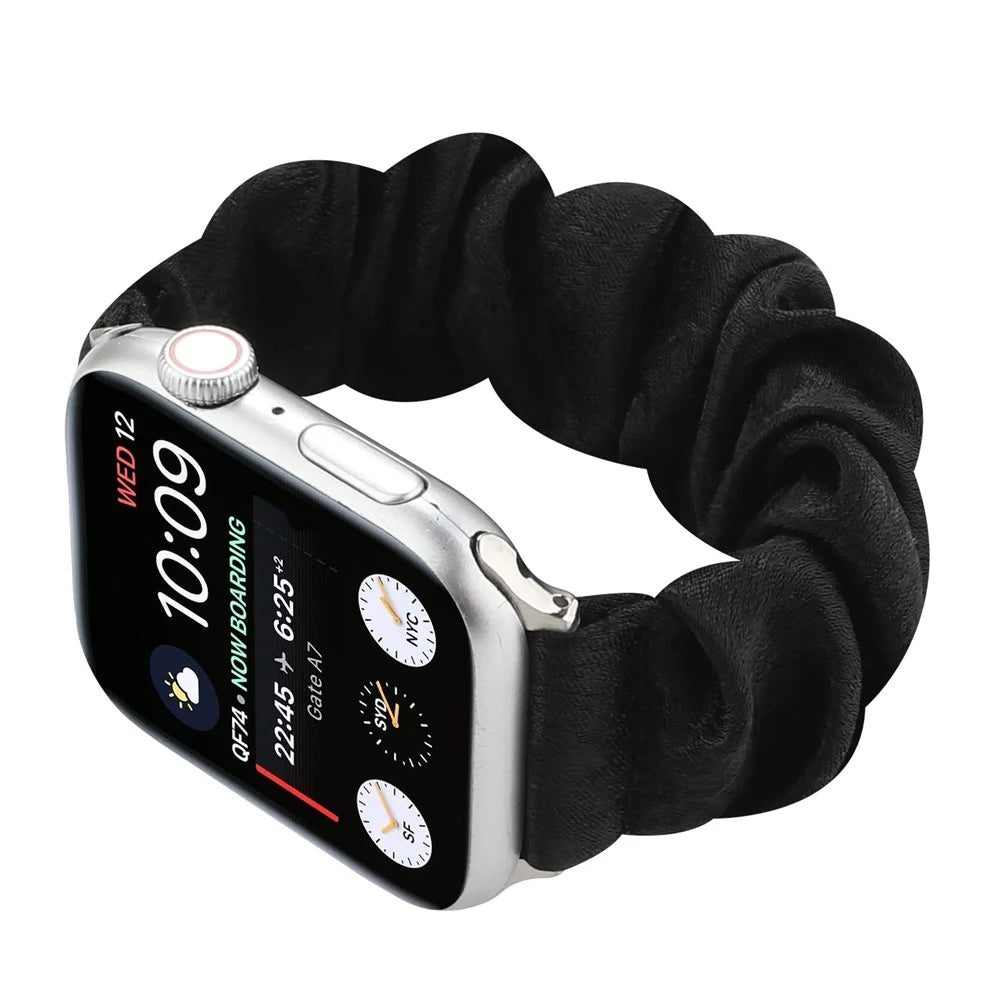 Elastic Scrunchie Hair Band Watch Strap for Apple Watch Ultra 3 2 1 49mm / Series 11 10 46mm / 9 8 7 45mm / SE3 SE2 SE 6 5 4 44mm / 3 2 1 42mm - Black - 4