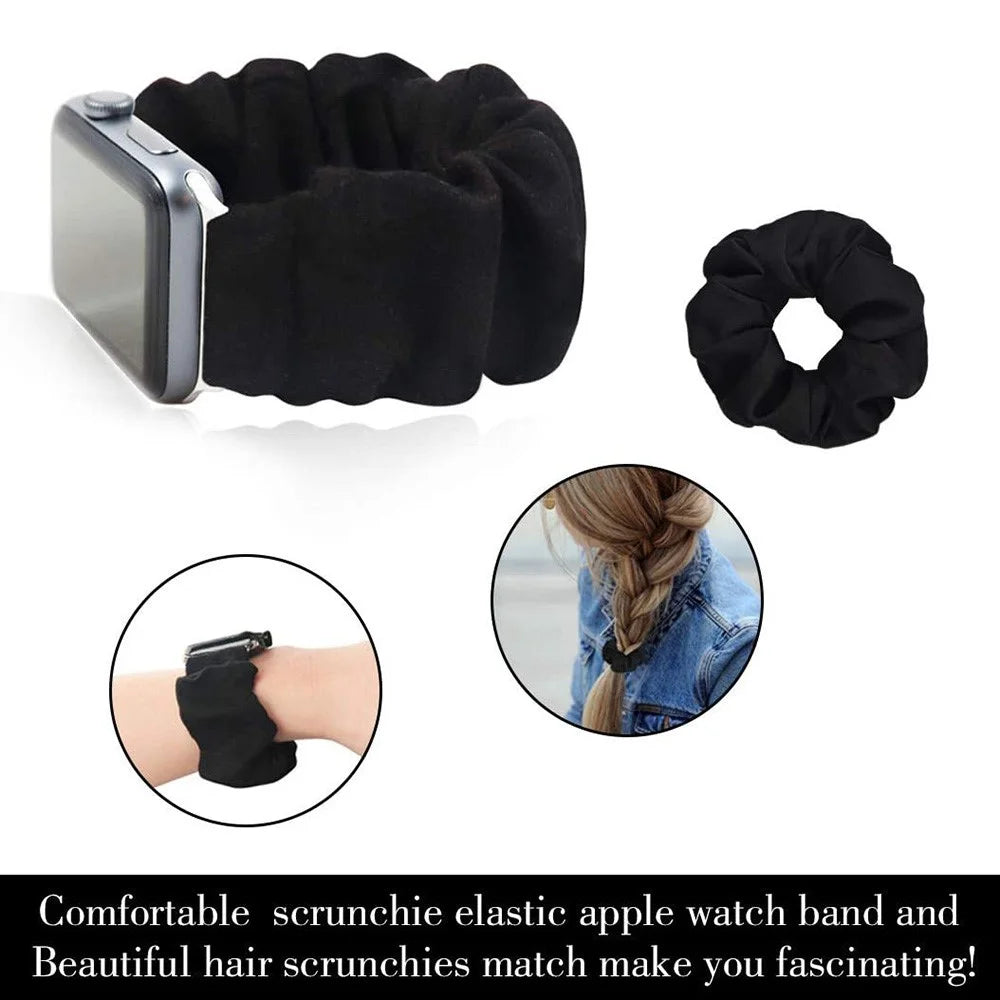 Elastic Scrunchie Hair Band Watch Strap for Apple Watch Ultra 3 2 1 49mm / Series 11 10 46mm / 9 8 7 45mm / SE3 SE2 SE 6 5 4 44mm / 3 2 1 42mm - Black - 6