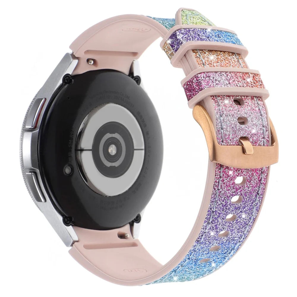 Glitter Band for Samsung Galaxy Watch7 / Watch6 / Watch6 Classic / Watch5 / Watch5 Pro / Watch4 / Watch4 Classic Leather Coated Silicone Strap - Rainbow - 1