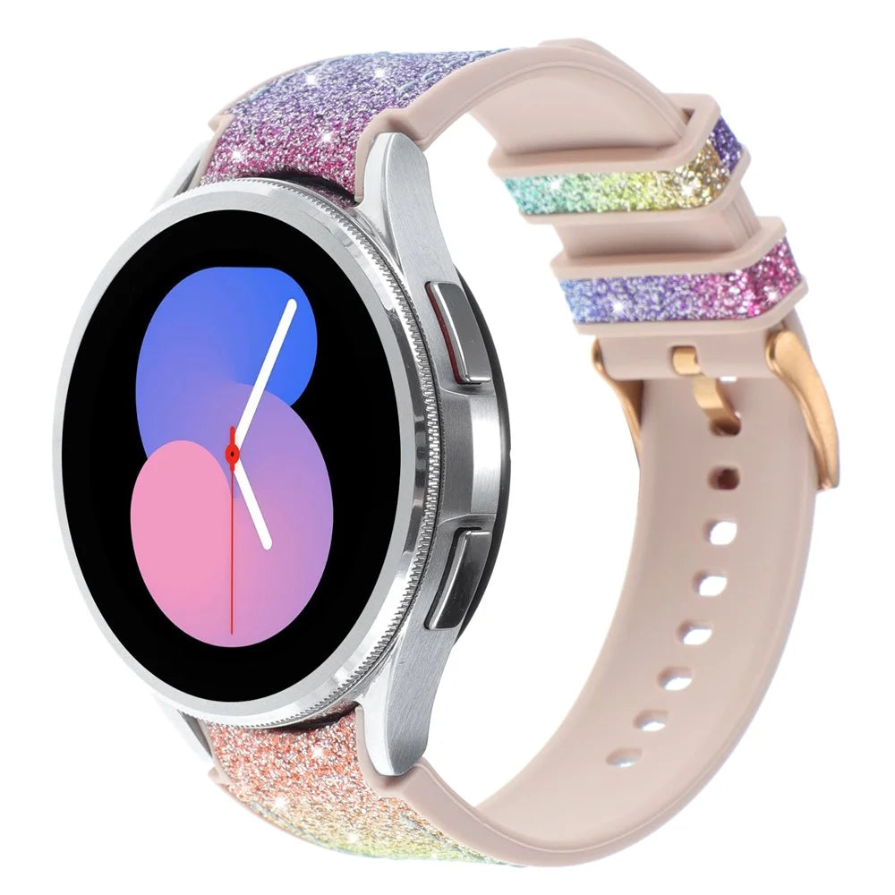 Glitter Band for Samsung Galaxy Watch7 / Watch6 / Watch6 Classic / Watch5 / Watch5 Pro / Watch4 / Watch4 Classic Leather Coated Silicone Strap - Rainbow - 2