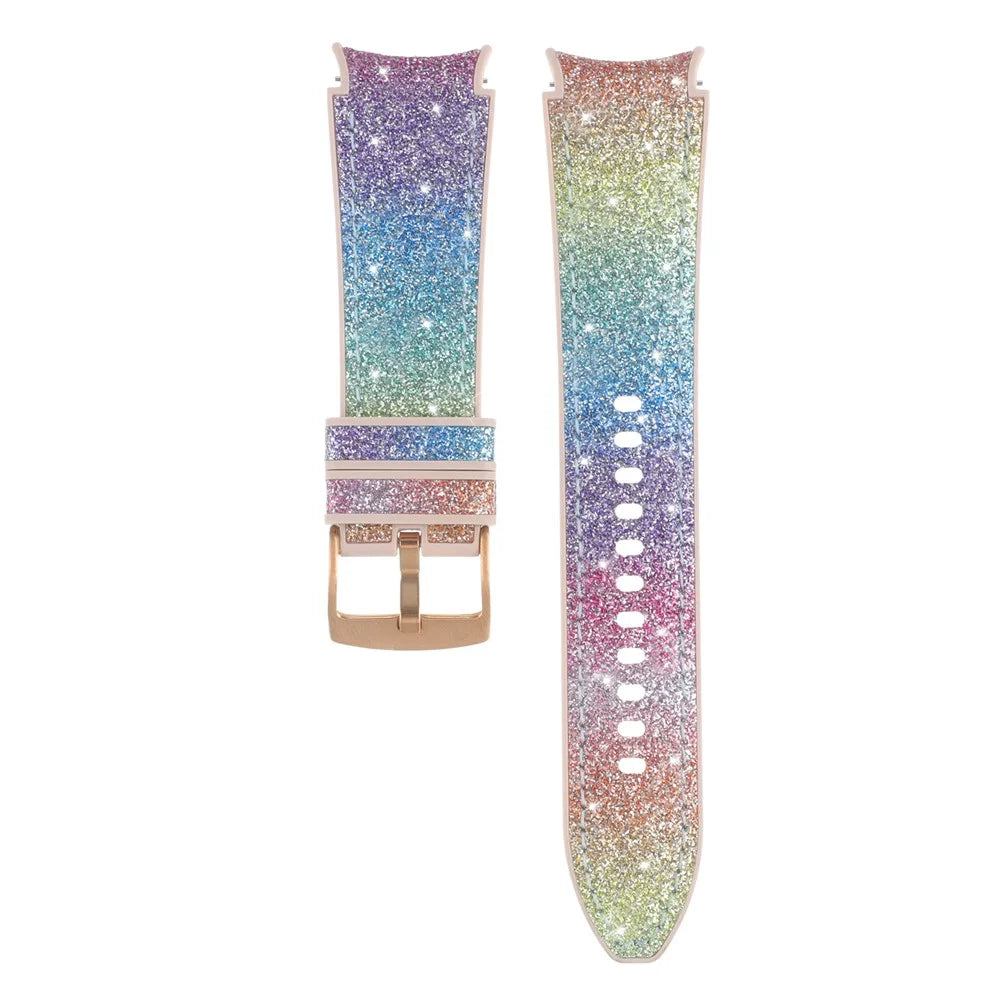 Glitter Band for Samsung Galaxy Watch7 / Watch6 / Watch6 Classic / Watch5 / Watch5 Pro / Watch4 / Watch4 Classic Leather Coated Silicone Strap - Rainbow - 3