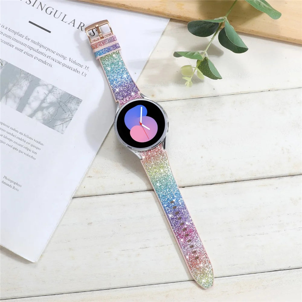 Glitter Band for Samsung Galaxy Watch7 / Watch6 / Watch6 Classic / Watch5 / Watch5 Pro / Watch4 / Watch4 Classic Leather Coated Silicone Strap - Rainbow - 5