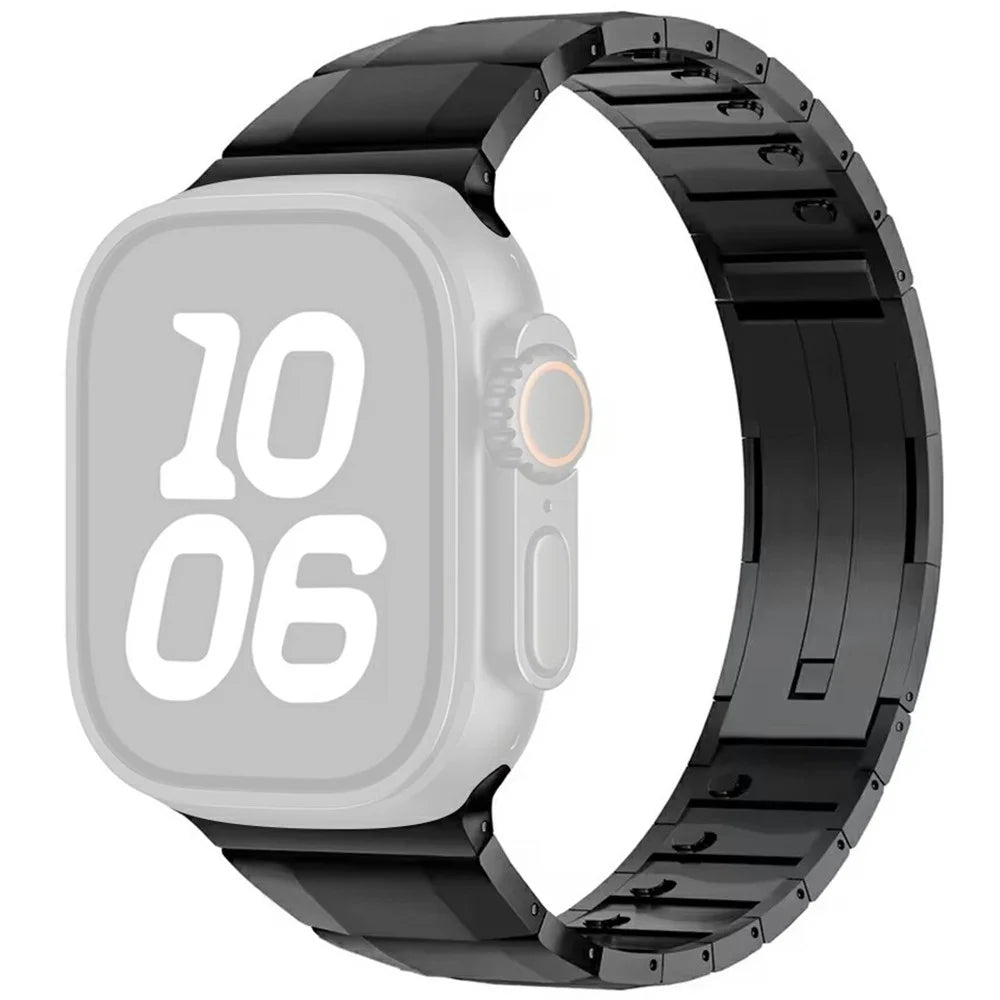Stainless Steel Watch Band For Apple Watch Ultra 3 2 1 49mm / Series 11 10 46mm / 9 8 7 45mm / SE3 SE2 SE 6 5 4 44mm / 3 2 1 42mm Side Release Single Bead Strap - Black - 1