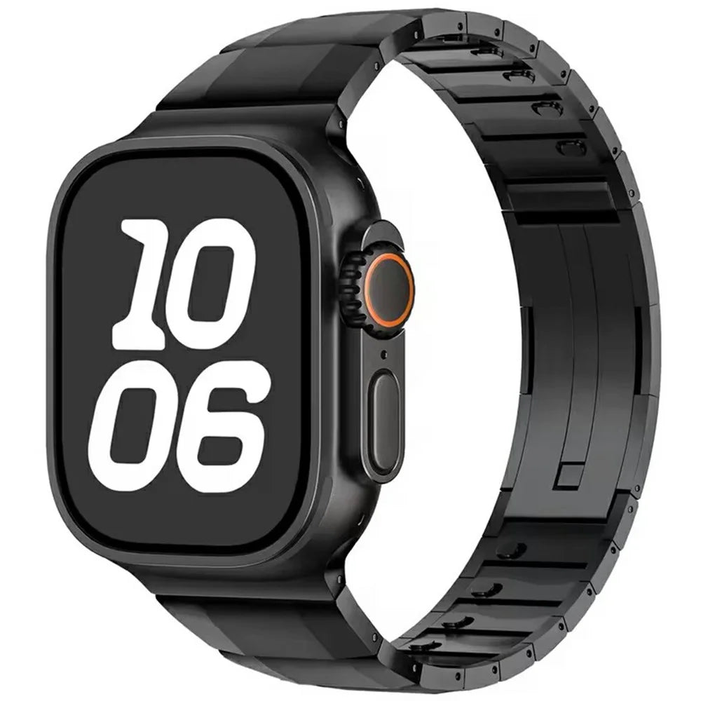 Stainless Steel Watch Band For Apple Watch Ultra 3 2 1 49mm / Series 11 10 46mm / 9 8 7 45mm / SE3 SE2 SE 6 5 4 44mm / 3 2 1 42mm Side Release Single Bead Strap - Black - 2