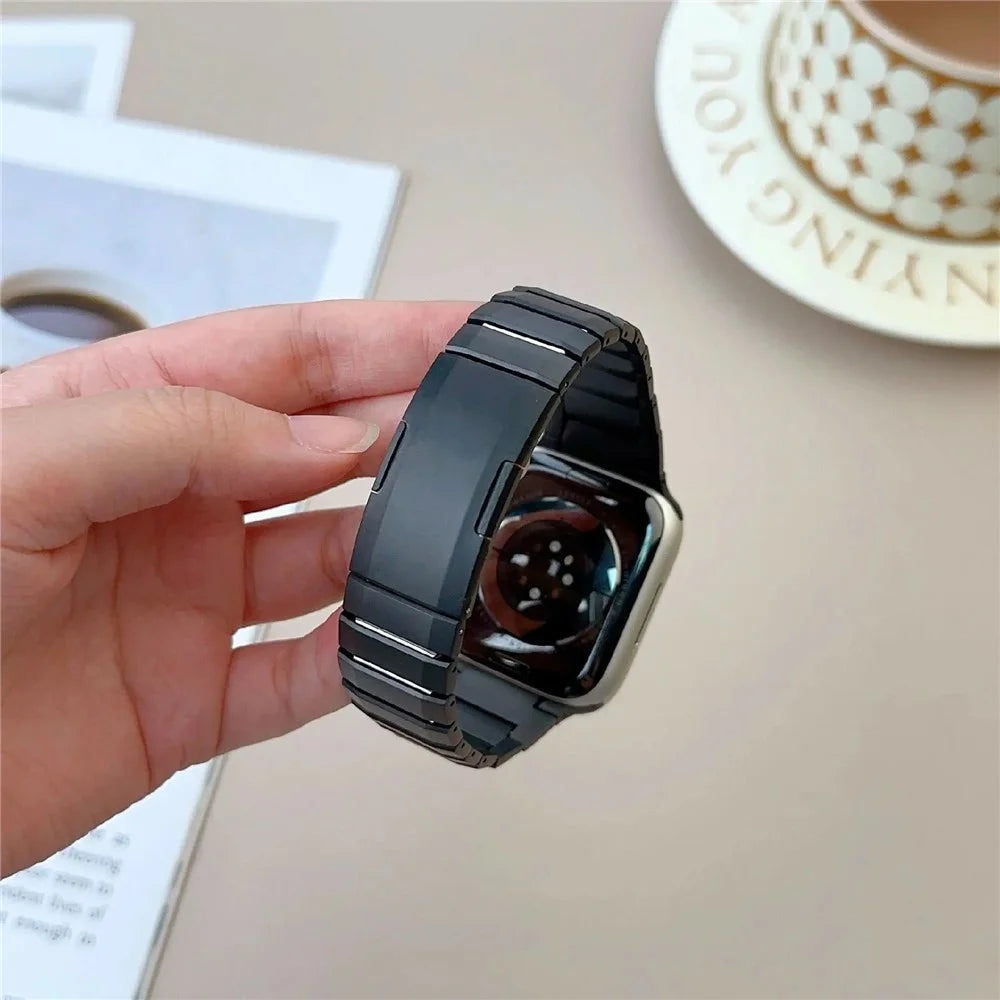 Stainless Steel Watch Band For Apple Watch Ultra 3 2 1 49mm / Series 11 10 46mm / 9 8 7 45mm / SE3 SE2 SE 6 5 4 44mm / 3 2 1 42mm Side Release Single Bead Strap - Black - 4
